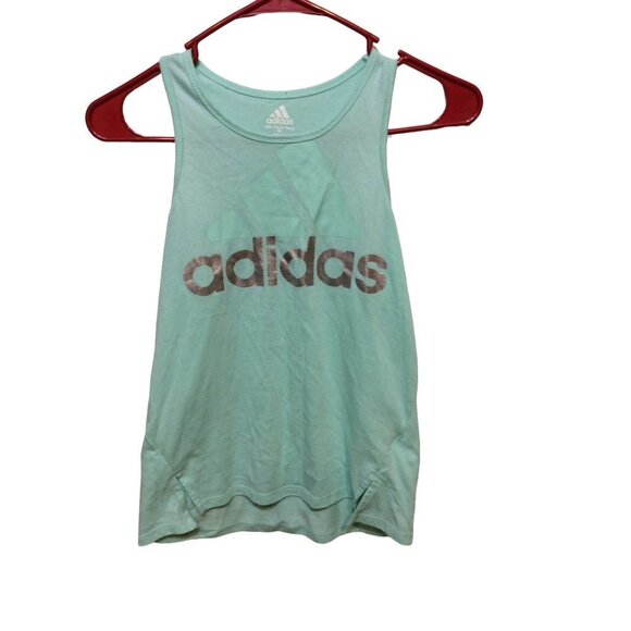 Adidas Racer Back Tank Medium(10-12) Aqua Silver Cotton/Polyester - Picture 1 of 3